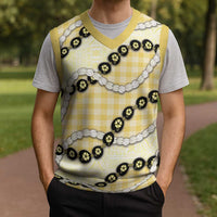 Yellow Palaka Hawaii Christmas Knitted V-Neck Vest Kukui Nut Pikake Lei Hawaiian Tapa Pattern LT14 - Polynesian Pride