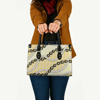 Yellow Palaka Hawaii Leather Bag Kukui Nut Pikake Lei Hawaiian Tapa Pattern - Polynesian Pride