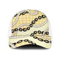Yellow Palaka Hawaii Mesh Trucker Cap Kukui Nut Pikake Lei Hawaiian Tapa Pattern LT14 One Size White Yellow - Polynesian Pride