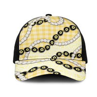 Yellow Palaka Hawaii Mesh Trucker Cap Kukui Nut Pikake Lei Hawaiian Tapa Pattern LT14 One Size Black Yellow - Polynesian Pride