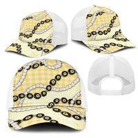 Yellow Palaka Hawaii Mesh Trucker Cap Kukui Nut Pikake Lei Hawaiian Tapa Pattern LT14 - Polynesian Pride
