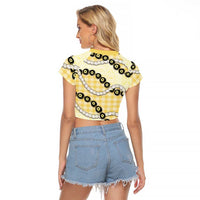 Yellow Palaka Hawaii Raglan Cropped T Shirt Kukui Nut Pikake Lei Hawaiian Tapa Pattern LT14 - Polynesian Pride