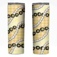Yellow Palaka Hawaii Skinny Tumbler Kukui Nut Pikake Lei Hawaiian Tapa Pattern - Polynesian Pride