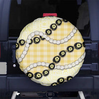 Yellow Palaka Hawaii Spare Tire Cover Kukui Nut Pikake Lei Hawaiian Tapa Pattern - Polynesian Pride