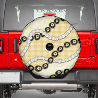 Yellow Palaka Hawaii Spare Tire Cover Kukui Nut Pikake Lei Hawaiian Tapa Pattern - Polynesian Pride