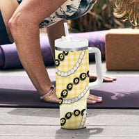 Yellow Palaka Hawaii Tumbler With Handle Kukui Nut Pikake Lei Hawaiian Tapa Pattern - Polynesian Pride