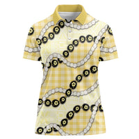 Yellow Palaka Hawaii Women Polo Shirt Kukui Nut Pikake Lei Hawaiian Tapa Pattern LT14 Female Yellow - Polynesian Pride