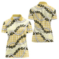 Yellow Palaka Hawaii Women Polo Shirt Kukui Nut Pikake Lei Hawaiian Tapa Pattern LT14 - Polynesian Pride