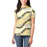 Yellow Palaka Hawaii Women Polo Shirt Kukui Nut Pikake Lei Hawaiian Tapa Pattern LT14 - Polynesian Pride
