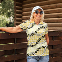 Yellow Palaka Hawaii Women Polo Shirt Kukui Nut Pikake Lei Hawaiian Tapa Pattern LT14 - Polynesian Pride