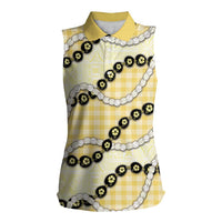 Yellow Palaka Hawaii Women Sleeveless Polo Shirt Kukui Nut Pikake Lei Hawaiian Tapa Pattern LT14 Female Yellow - Polynesian Pride