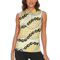 Yellow Palaka Hawaii Women Sleeveless Polo Shirt Kukui Nut Pikake Lei Hawaiian Tapa Pattern LT14 - Polynesian Pride