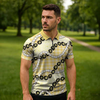Yellow Palaka Hawaii Zipper Polo Shirt Kukui Nut Pikake Lei Hawaiian Tapa Pattern LT14 - Polynesian Pride
