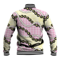 Pink Palaka Hawaii Baseball Jacket Kukui Nut Pikake Lei Hawaiian Tapa Pattern LT14 - Polynesian Pride