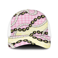 Pink Palaka Hawaii Baseball Net Cap Kukui Nut Pikake Lei Hawaiian Tapa Pattern LT14 One Size White Pink - Polynesian Pride