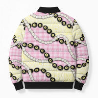 Pink Palaka Hawaii Bomber Puffer Jacket Kukui Nut Pikake Lei Hawaiian Tapa Pattern LT14 - Polynesian Pride