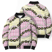Pink Palaka Hawaii Bomber Puffer Jacket Kukui Nut Pikake Lei Hawaiian Tapa Pattern LT14 - Polynesian Pride