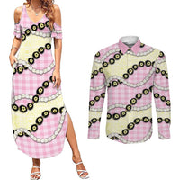 Pink Palaka Hawaii Couples Matching Summer Maxi Dress and Long Sleeve Button Shirt Kukui Nut Pikake Lei Hawaiian Tapa Pattern LT14 Pink - Polynesian Pride
