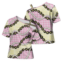 Pink Palaka Hawaii Cross Shoulder Shirt Kukui Nut Pikake Lei Hawaiian Tapa Pattern LT14 - Polynesian Pride