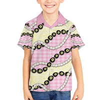 Pink Palaka Hawaii Family Matching Long Sleeve Bodycon Dress and Hawaiian Shirt Kukui Nut Pikake Lei Hawaiian Tapa Pattern - Polynesian Pride