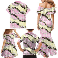 Pink Palaka Hawaii Family Matching Mermaid Dress and Hawaiian Shirt Kukui Nut Pikake Lei Hawaiian Tapa Pattern - Polynesian Pride