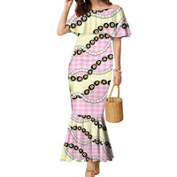 Pink Palaka Hawaii Family Matching Mermaid Dress and Hawaiian Shirt Kukui Nut Pikake Lei Hawaiian Tapa Pattern - Polynesian Pride