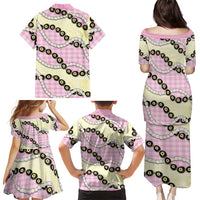 Pink Palaka Hawaii Family Matching Puletasi and Hawaiian Shirt Kukui Nut Pikake Lei Hawaiian Tapa Pattern - Polynesian Pride