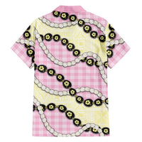 Pink Palaka Hawaii Family Matching Short Sleeve Bodycon Dress and Hawaiian Shirt Kukui Nut Pikake Lei Hawaiian Tapa Pattern - Polynesian Pride