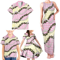 Pink Palaka Hawaii Family Matching Tank Maxi Dress and Hawaiian Shirt Kukui Nut Pikake Lei Hawaiian Tapa Pattern - Polynesian Pride