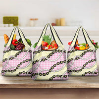 Pink Palaka Hawaii Grocery Bag Kukui Nut Pikake Lei Hawaiian Tapa Pattern - Polynesian Pride