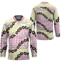 Pink Palaka Hawaii Hockey Jersey Kukui Nut Pikake Lei Hawaiian Tapa Pattern LT14 - Polynesian Pride