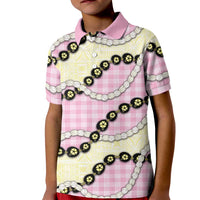 Pink Palaka Hawaii Kid Polo Shirt Kukui Nut Pikake Lei Hawaiian Tapa Pattern LT14 Kid Pink - Polynesian Pride