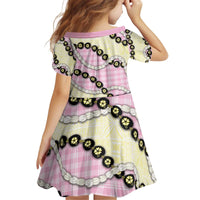 Pink Palaka Hawaii Kid Short Sleeve Dress Kukui Nut Pikake Lei Hawaiian Tapa Pattern - Polynesian Pride