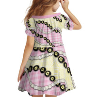 Pink Palaka Hawaii Kid Short Sleeve Dress Kukui Nut Pikake Lei Hawaiian Tapa Pattern LT14 - Polynesian Pride
