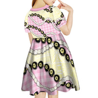 Pink Palaka Hawaii Kid Short Sleeve Dress Kukui Nut Pikake Lei Hawaiian Tapa Pattern LT14 - Polynesian Pride
