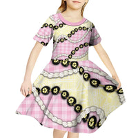 Pink Palaka Hawaii Kid Short Sleeve Dress Kukui Nut Pikake Lei Hawaiian Tapa Pattern LT14 - Polynesian Pride
