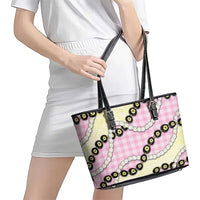 Pink Palaka Hawaii Leather Tote Bag Kukui Nut Pikake Lei Hawaiian Tapa Pattern LT14 - Polynesian Pride