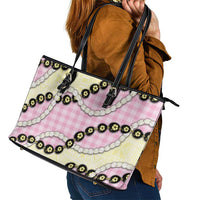 Pink Palaka Hawaii Leather Tote Bag Kukui Nut Pikake Lei Hawaiian Tapa Pattern LT14 - Polynesian Pride
