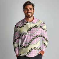 Pink Palaka Hawaii Long Sleeve Polo Shirt Kukui Nut Pikake Lei Hawaiian Tapa Pattern LT14 - Polynesian Pride