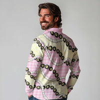 Pink Palaka Hawaii Long Sleeve Polo Shirt Kukui Nut Pikake Lei Hawaiian Tapa Pattern LT14 - Polynesian Pride