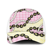 Pink Palaka Hawaii Mesh Trucker Cap Kukui Nut Pikake Lei Hawaiian Tapa Pattern - Polynesian Pride