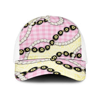 Pink Palaka Hawaii Mesh Trucker Cap Kukui Nut Pikake Lei Hawaiian Tapa Pattern LT14 One Size White Pink - Polynesian Pride