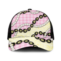 Pink Palaka Hawaii Mesh Trucker Cap Kukui Nut Pikake Lei Hawaiian Tapa Pattern - Polynesian Pride