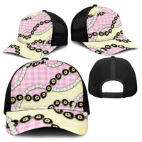 Pink Palaka Hawaii Mesh Trucker Cap Kukui Nut Pikake Lei Hawaiian Tapa Pattern - Polynesian Pride