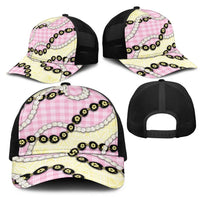 Pink Palaka Hawaii Mesh Trucker Cap Kukui Nut Pikake Lei Hawaiian Tapa Pattern LT14 - Polynesian Pride