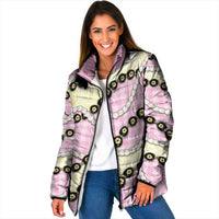 Pink Palaka Hawaii Padded Jacket Kukui Nut Pikake Lei Hawaiian Tapa Pattern LT14 Women Pink - Polynesian Pride