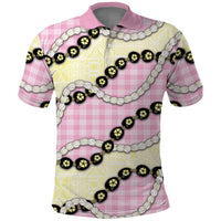 Pink Palaka Hawaii Polo Shirt Kukui Nut Pikake Lei Hawaiian Tapa Pattern - Polynesian Pride