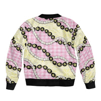 Pink Palaka Hawaii Sleeve Zip Bomber Jacket Kukui Nut Pikake Lei Hawaiian Tapa Pattern LT14 - Polynesian Pride