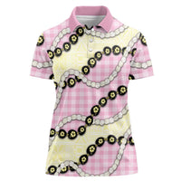 Pink Palaka Hawaii Women Polo Shirt Kukui Nut Pikake Lei Hawaiian Tapa Pattern LT14 Female Pink - Polynesian Pride