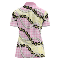 Pink Palaka Hawaii Women Polo Shirt Kukui Nut Pikake Lei Hawaiian Tapa Pattern LT14 - Polynesian Pride